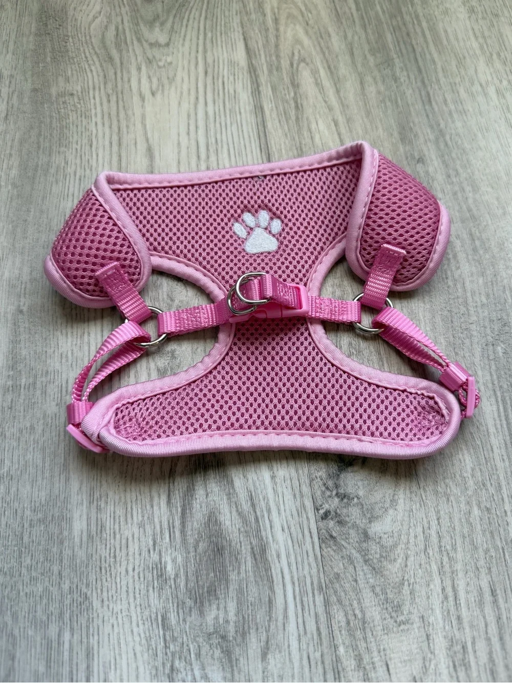 Small Dog Harness in Pink Breathable Mesh with White Paw Print Accent - size XS